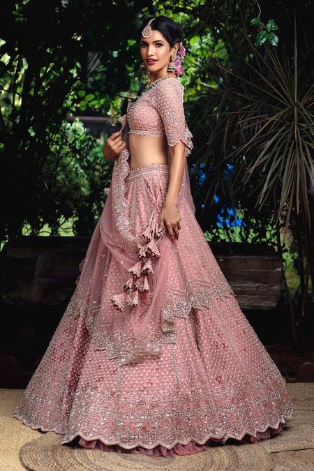 Anushree Reddy Pink Net Round Embellished Bridal Lehenga Set  