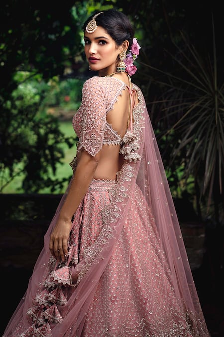 Shop_Anushree Reddy_Pink Net Round Embellished Bridal Lehenga Set _at_Aza_Fashions