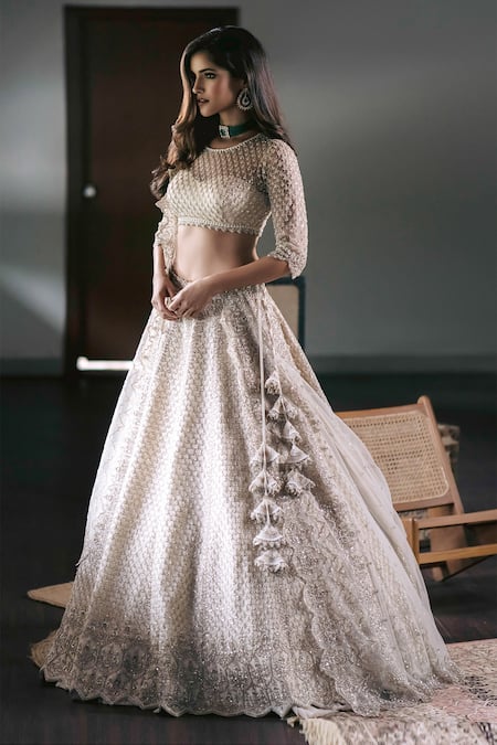 Buy Anushree Reddy White Embroidered Cape And Lehenga Set Online | Aza  Fashions