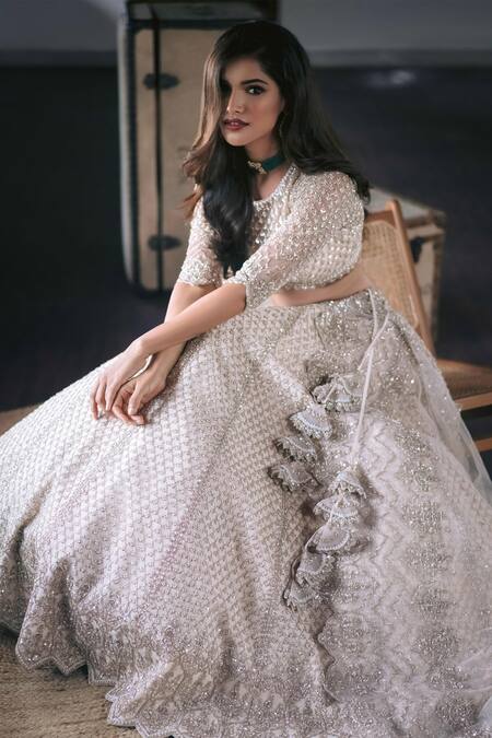 Anushree Reddy White Net Round Embellished Bridal Lehenga Set Online at Aza Fashions Anushree Reddy_White Net Round Embellished Bridal Lehenga Set_Online_at_Aza_Fashions