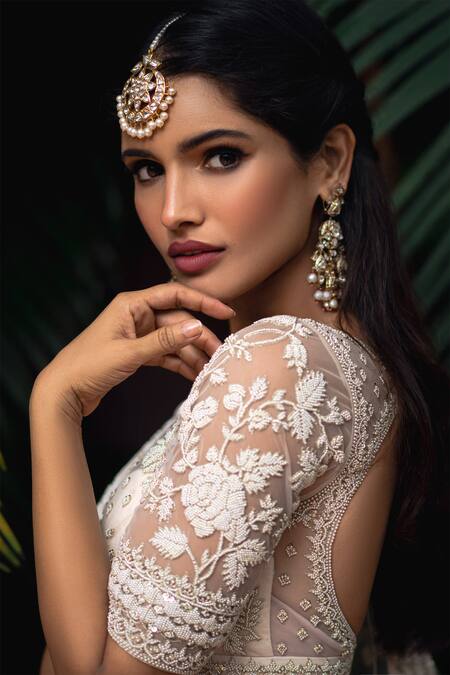 Buy_Anushree Reddy_White Net Round Floral Embellished Bridal Lehenga Set _Online_at_Aza_Fashions