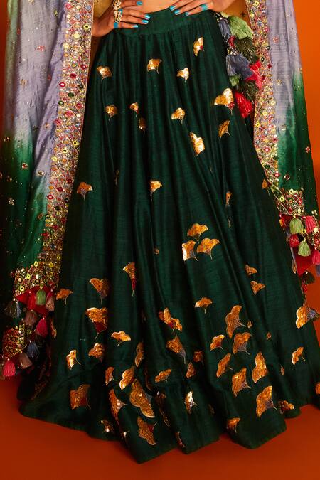 Loka By Veerali Raveshia Green Raw , Chanderi , Tussar Leaf Megh Malhar Bridal Lehenga Set Online at Aza Fashions Loka By Veerali Raveshia_Green Raw , Chanderi , Tussar Leaf Megh Malhar Bridal Lehenga Set _Online_at_Aza_Fashions