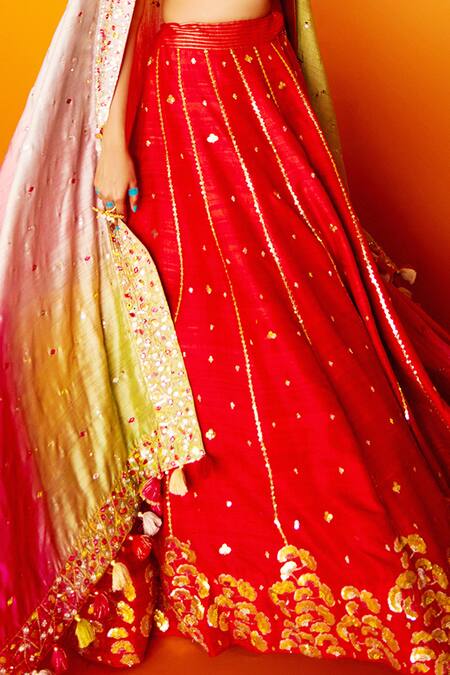 Buy Loka By Veerali Raveshia Orange Raw , Chanderi , Tussar U Neck Gauri Bridal Lehenga Set Online at Aza Fashions Buy_Loka By Veerali Raveshia_Orange Raw , Chanderi , Tussar U Neck Gauri Bridal Lehenga Set _Online_at_Aza_Fashions