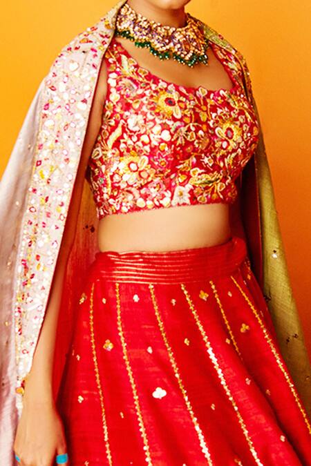 Shop Loka By Veerali Raveshia Orange Raw , Chanderi , Tussar U Neck Gauri Bridal Lehenga Set Online at Aza Fashions Shop_Loka By Veerali Raveshia_Orange Raw , Chanderi , Tussar U Neck Gauri Bridal Lehenga Set _Online_at_Aza_Fashions