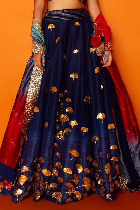 Buy Loka By Veerali Raveshia Blue Raw , Chanderi , Tussar Leaf Basant Bahar Bridal Lehenga Set Online at Aza Fashions Buy_Loka By Veerali Raveshia_Blue Raw , Chanderi , Tussar Leaf Basant Bahar Bridal Lehenga Set _Online_at_Aza_Fashions