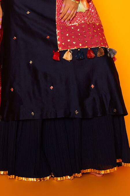 Shop_Loka By Veerali Raveshia_Blue Chanderi Silk, Cotton Mul Round Antra Kurta Sharara Set _Online_at_Aza_Fashions