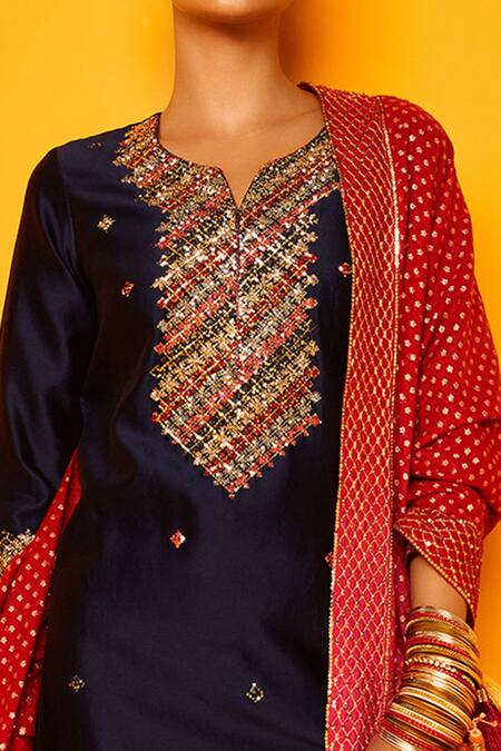 Loka By Veerali Raveshia_Blue Chanderi Silk, Cotton Mul Round Antra Kurta Sharara Set _at_Aza_Fashions