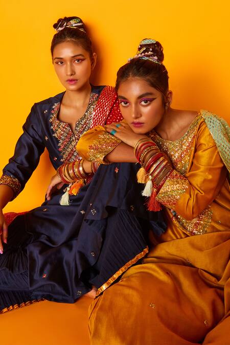 Loka By Veerali Raveshia Yellow Chanderi Silk, Cotton Mul Round Antra Kurta Sharara Set Online at Aza Fashions Loka By Veerali Raveshia_Yellow Chanderi Silk, Cotton Mul Round Antra Kurta Sharara Set _Online_at_Aza_Fashions