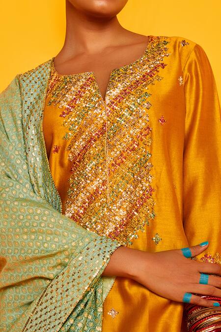 Shop Loka By Veerali Raveshia Yellow Chanderi Silk, Cotton Mul Round Antra Kurta Sharara Set Online at Aza Fashions Shop_Loka By Veerali Raveshia_Yellow Chanderi Silk, Cotton Mul Round Antra Kurta Sharara Set _Online_at_Aza_Fashions