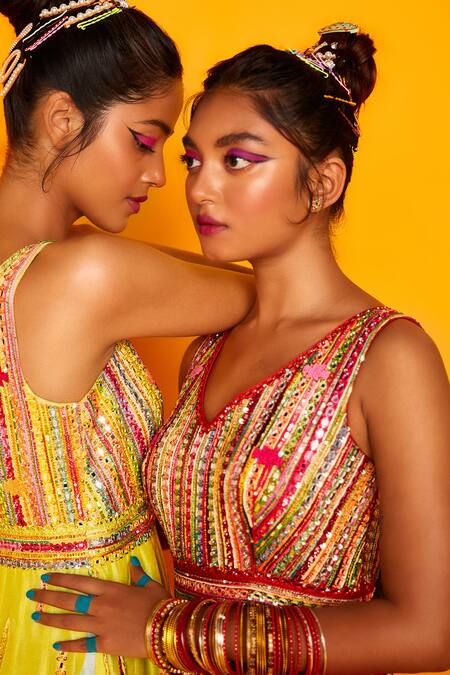 Buy Loka By Veerali Raveshia Red Dupion Silk V Neck Aarohi Layered Anarkali Online at Aza Fashions Buy_Loka By Veerali Raveshia_Red Dupion Silk V Neck Aarohi Layered Anarkali _Online_at_Aza_Fashions