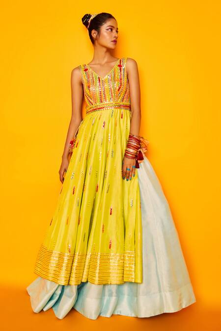 Loka By Veerali Raveshia Blue Dupion Silk V Neck Aarohi Layered Anarkali Online at Aza Fashions Loka By Veerali Raveshia_Blue Dupion Silk V Neck Aarohi Layered Anarkali _Online_at_Aza_Fashions