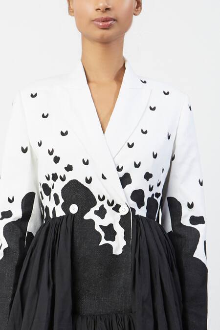 Buy_Mohammed Mazhar_Black Cotton Embroidered Layered Dress_Online_at_Aza_Fashions