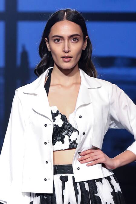 Buy_Mohammed Mazhar_White Cotton Embroidered Jacket And Skirt Set_Online_at_Aza_Fashions