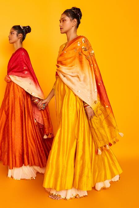 Buy Loka By Veerali Raveshia Yellow Chanderi Silk, Tussar Silk, Cotton Mul Round Sitara Anarkali Sharara Set Online at Aza Fashions Buy_Loka By Veerali Raveshia_Yellow Chanderi Silk, Tussar Silk, Cotton Mul Round Sitara Anarkali Sharara Set _Online_at_Aza_Fashions