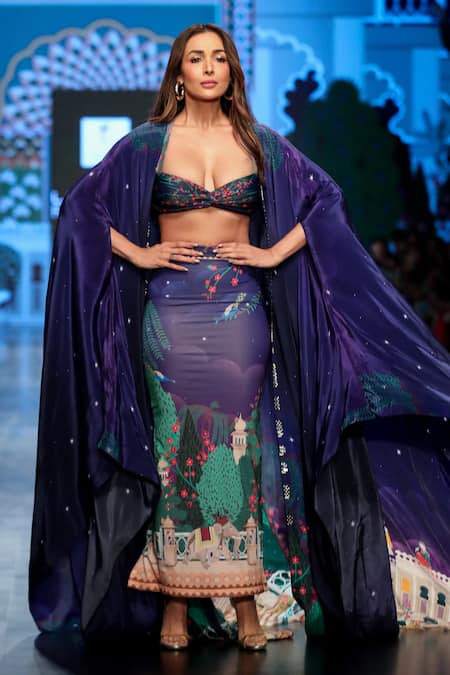 Buy_Limerick By Abirr N' Nanki_Purple Spandex Floral Scoop Sweetheart Neck Cole Back Tie-up Bustier _Online_at_Aza_Fashions