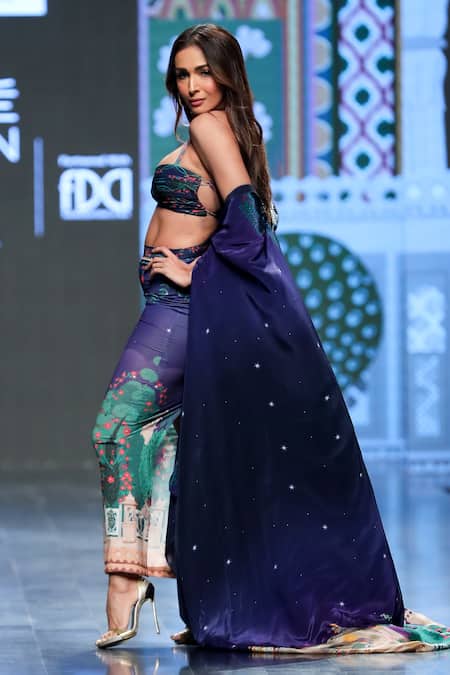 Limerick By Abirr N' Nanki_Purple Spandex Miniature Rajasthan Painting Cole Pattern Skirt _Online_at_Aza_Fashions