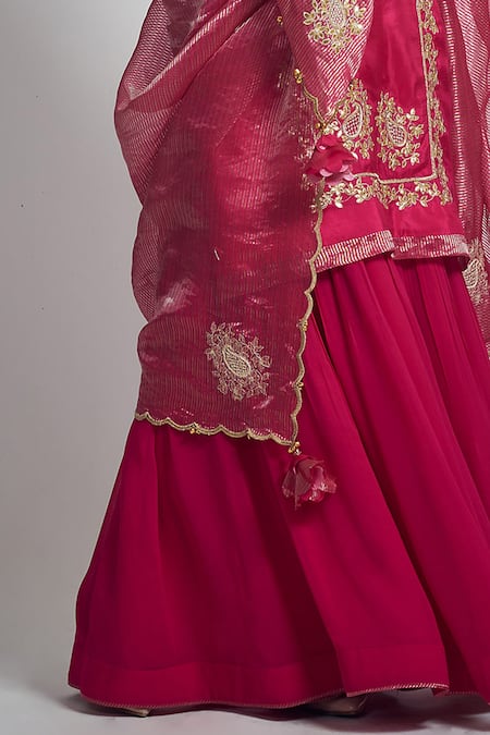 Sheetal Batra_Pink Kurta Habutai  Dupatta Organza Tissue Gharara Nasira Set _at_Aza_Fashions
