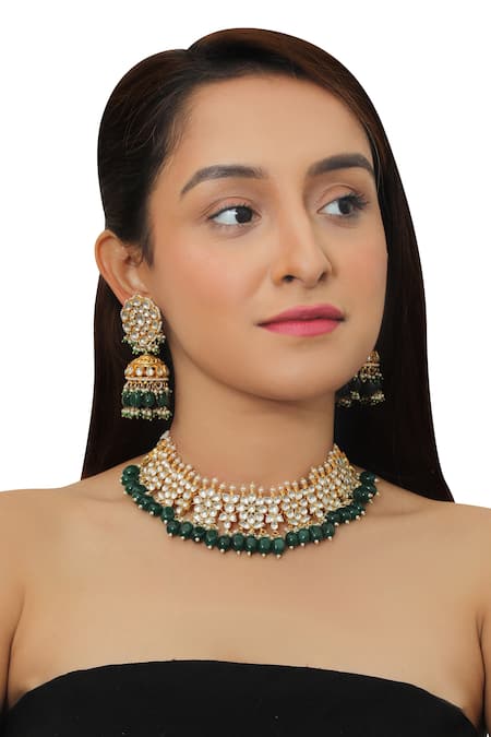 Riana Jewellery Floral Stone Choker Set 