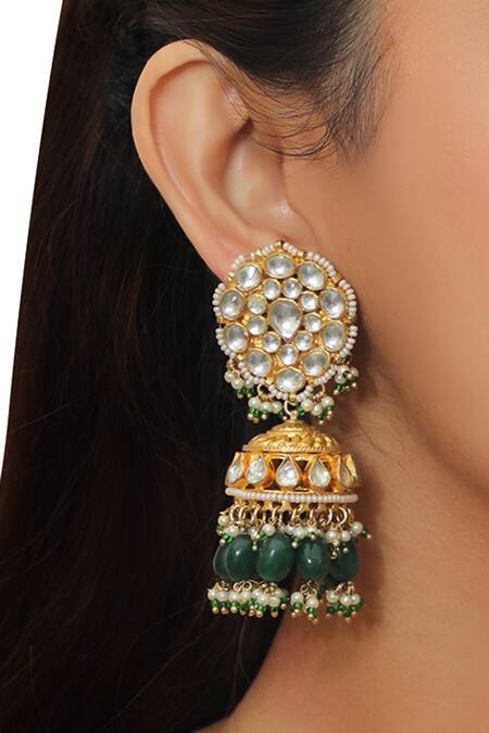 Shop_Riana Jewellery_Gold Plated Pearls, Beads, Stones Floral Choker Set _Online_at_Aza_Fashions