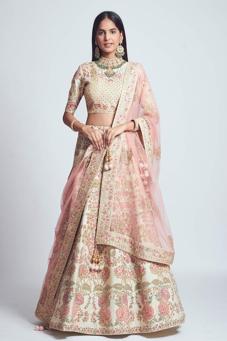Sheetal Batra_White Lehenga And Blouse Raw Silk Dupatta French Net Round Parinaaz Bridal Set_Online_at_Aza_Fashions
