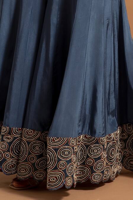 Sejal Kamdar_Blue Pure Satin Crepe Printed Bodice And Hemline Ajrak Square Jumpsuit  _at_Aza_Fashions