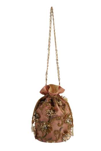 The Purple Sack_Peach Embroidery, Sequins Potli Bag _Online_at_Aza_Fashions