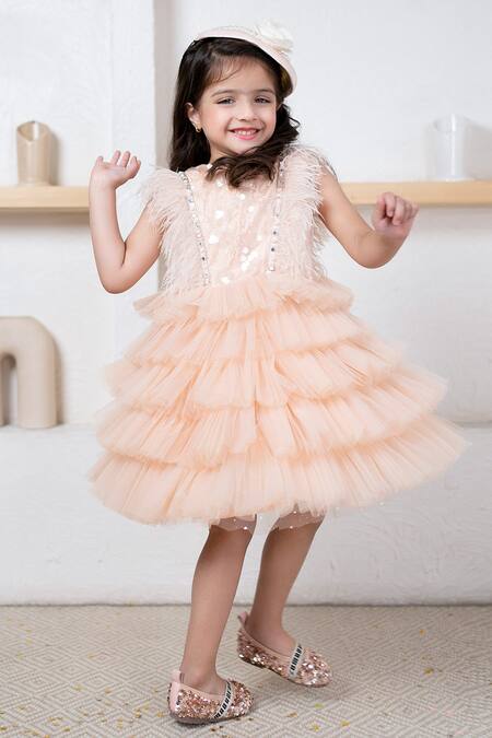 Buy Hoity Moppet Peach Tulle Sequins Tiered Ruffle Dress Online at Aza Fashions Buy_Hoity Moppet_Peach Tulle Sequins Tiered Ruffle Dress _Online_at_Aza_Fashions