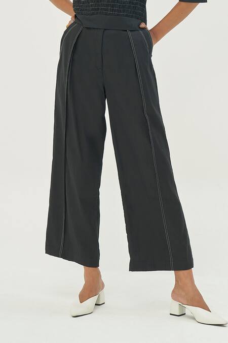 Buy_Corpora Studio_Black Cotton Shirt Collar Pleated Pant Set _Online_at_Aza_Fashions