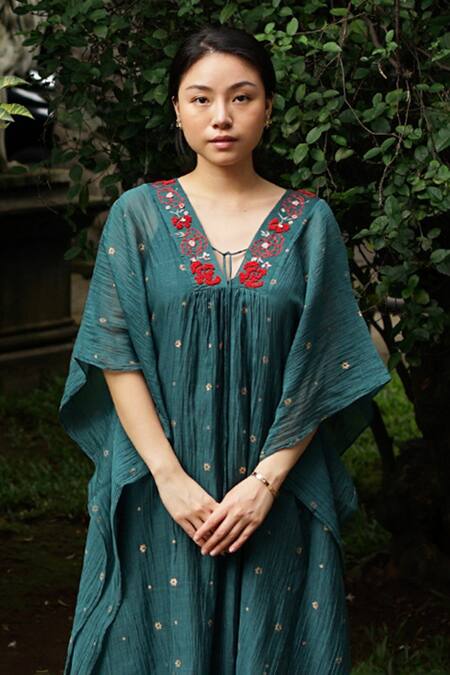 Buy Baju Green Chanderi Cotton, Silk Beads, Embroidery Hand Printed Kaftan With Inner Online at Aza Fashions Buy_Baju_Green Chanderi Cotton, Silk Beads, Embroidery Hand Printed Kaftan With Inner_Online_at_Aza_Fashions