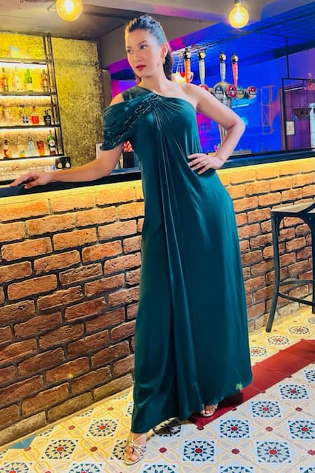 Babita Malkani Asymmetric Draped Jumpsuit 