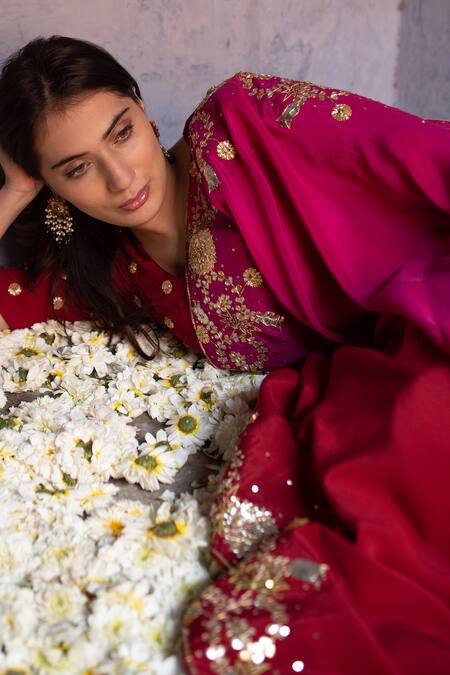 Buy_Apeksha Jain Label_Pink Crepe Gota Work, Sequins Ombre Embroidered Saree_Online_at_Aza_Fashions