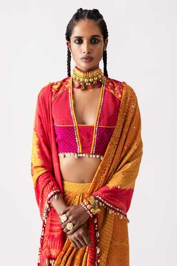 Buy_Aseem Kapoor_Yellow Natural Crepe Sadhvi Pre-draped Pant Saree_Online_at_Aza_Fashions