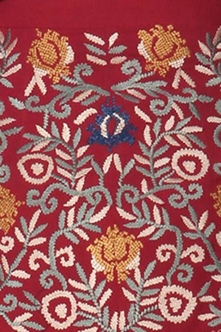 Chandrima_Red Embroidery Corset Belt _at_Aza_Fashions