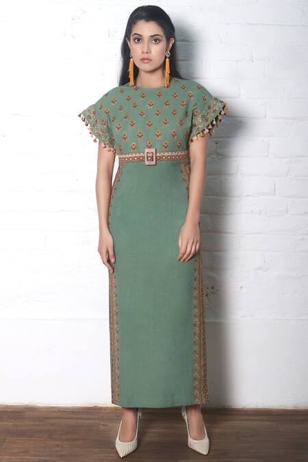 Buy_Chandrima_Green Kala Cotton Round Embroidered Maxi Dress _Online_at_Aza_Fashions