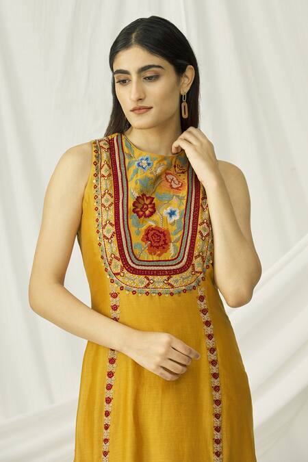 Chandrima Yellow Chanderi Round Maxi Dress at Aza Fashions Chandrima_Yellow Chanderi Round Maxi Dress _at_Aza_Fashions