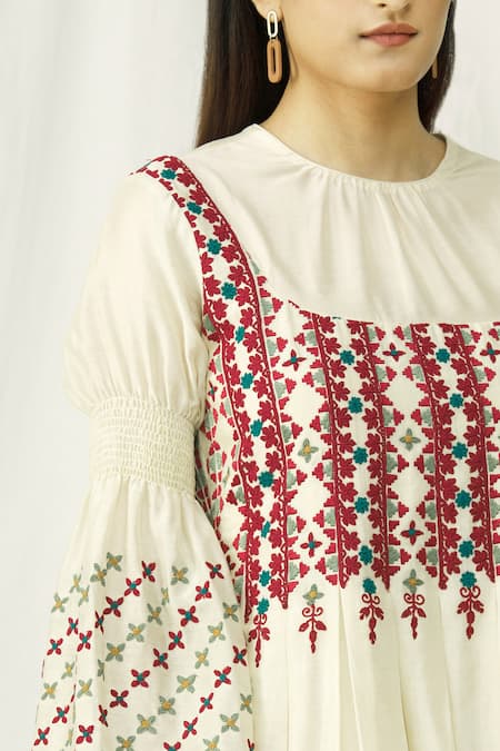 Chandrima_White Chanderi Round Pleated Dress _at_Aza_Fashions