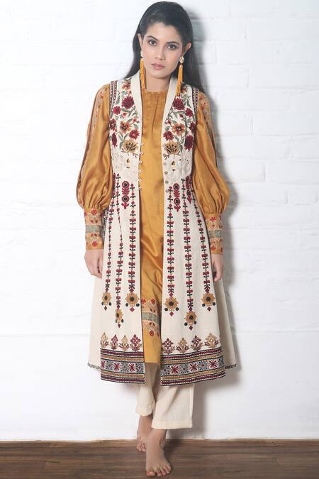 Buy_Chandrima_White Kala Cotton Open Embroidered Jacket _Online_at_Aza_Fashions