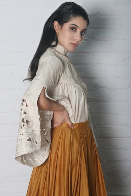 Chandrima_White Chanderi High Neck Top _Online_at_Aza_Fashions