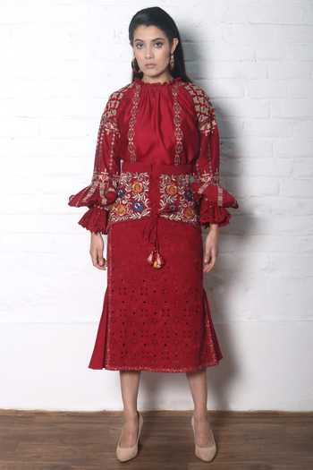 Buy Chandrima Red Chanderi Round Embroidered Top Online at Aza Fashions Buy_Chandrima_Red Chanderi Round Embroidered Top _Online_at_Aza_Fashions