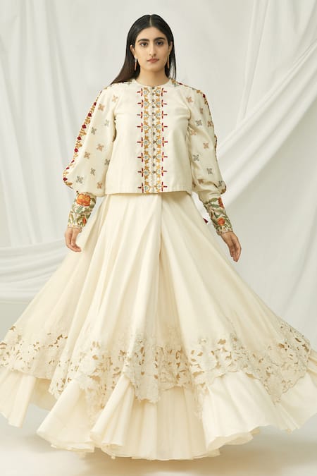 Buy_Chandrima_White Chanderi Round Blouse _Online_at_Aza_Fashions