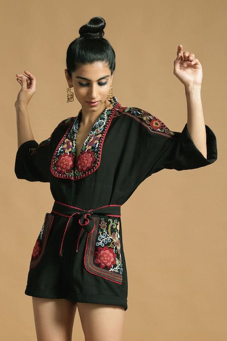 Chandrima Kala Cotton Embroidered Playsuit 