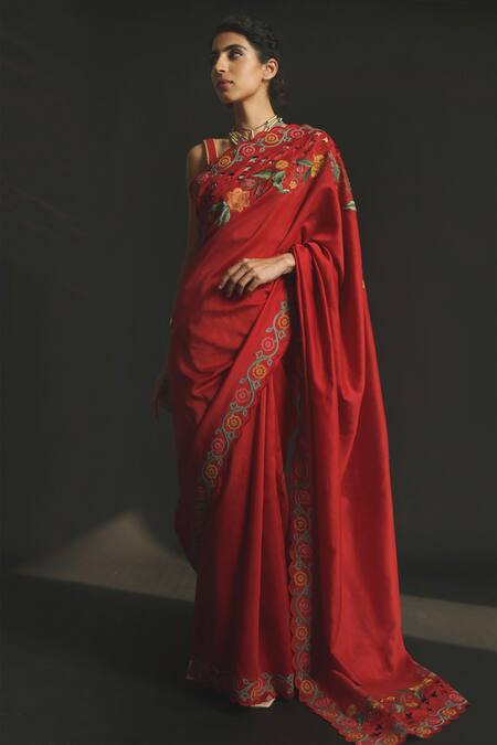 Chandrima Red Chanderi Embroidered Saree Online at Aza Fashions Chandrima_Red Chanderi Embroidered Saree _Online_at_Aza_Fashions