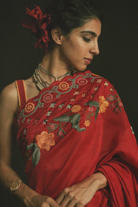 Buy Chandrima Red Chanderi Embroidered Saree Online at Aza Fashions Buy_Chandrima_Red Chanderi Embroidered Saree _Online_at_Aza_Fashions