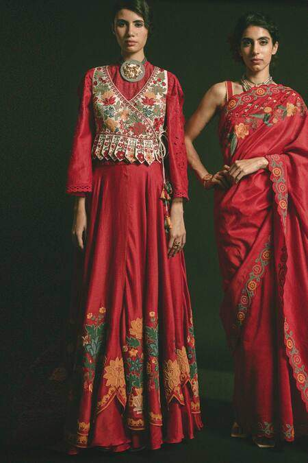 Chandrima_White Chanderi V Neck Overlap Peplum Jacket _Online_at_Aza_Fashions