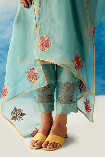 Chandrima Blue Silk Organza Floral Motifs, Thread Work Embroidered Dupatta Online at Aza Fashions Chandrima_Blue Silk Organza Floral Motifs, Thread Work Embroidered Dupatta _Online_at_Aza_Fashions
