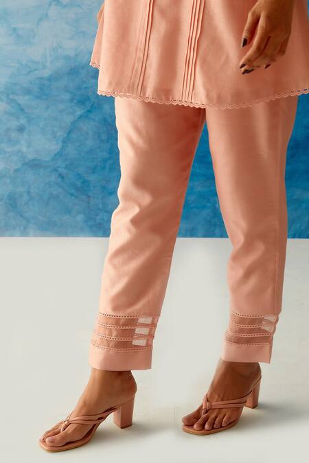 Chandrima_Peach Organza Pant _Online_at_Aza_Fashions