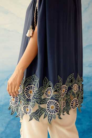 Buy Chandrima Blue Cotton, Silk Georgette Cutwork Round Tunic Online at Aza Fashions Buy_Chandrima_Blue Cotton, Silk Georgette Cutwork Round Tunic _Online_at_Aza_Fashions