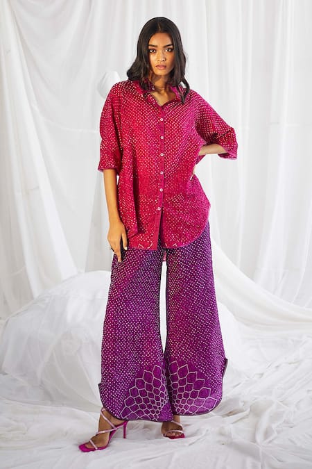 Twenty Nine High Neck Back Button Bandhani Shirt 