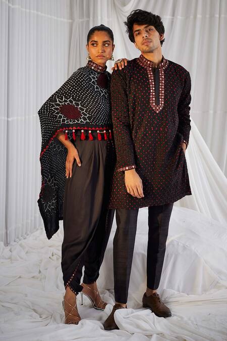 Buy_Twenty Nine_Brown Gajji Silk High Rabari Monarch Cape _Online_at_Aza_Fashions