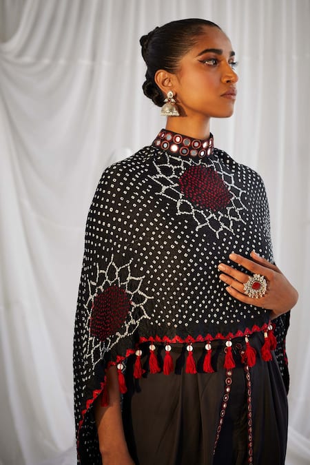 Shop_Twenty Nine_Brown Gajji Silk High Rabari Monarch Cape _Online_at_Aza_Fashions